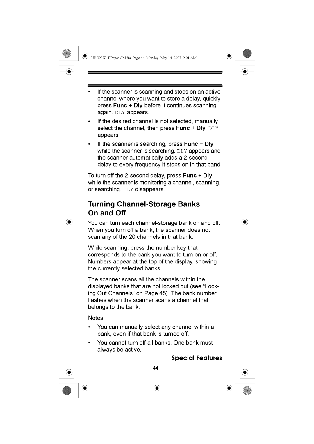 Uniden UBC93XLT manual Turning Channel-Storage Banks On and Off 