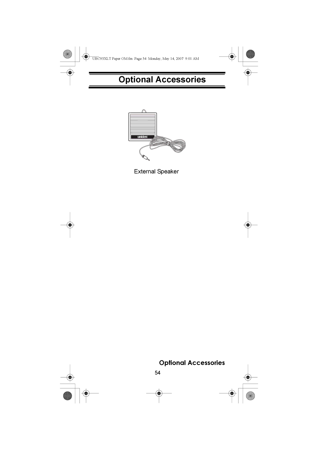 Uniden UBC93XLT manual Optional Accessories 