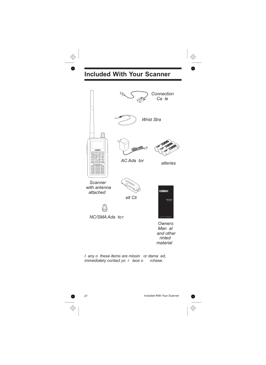 Uniden UBCD396T owner manual Included With Your Scanner 