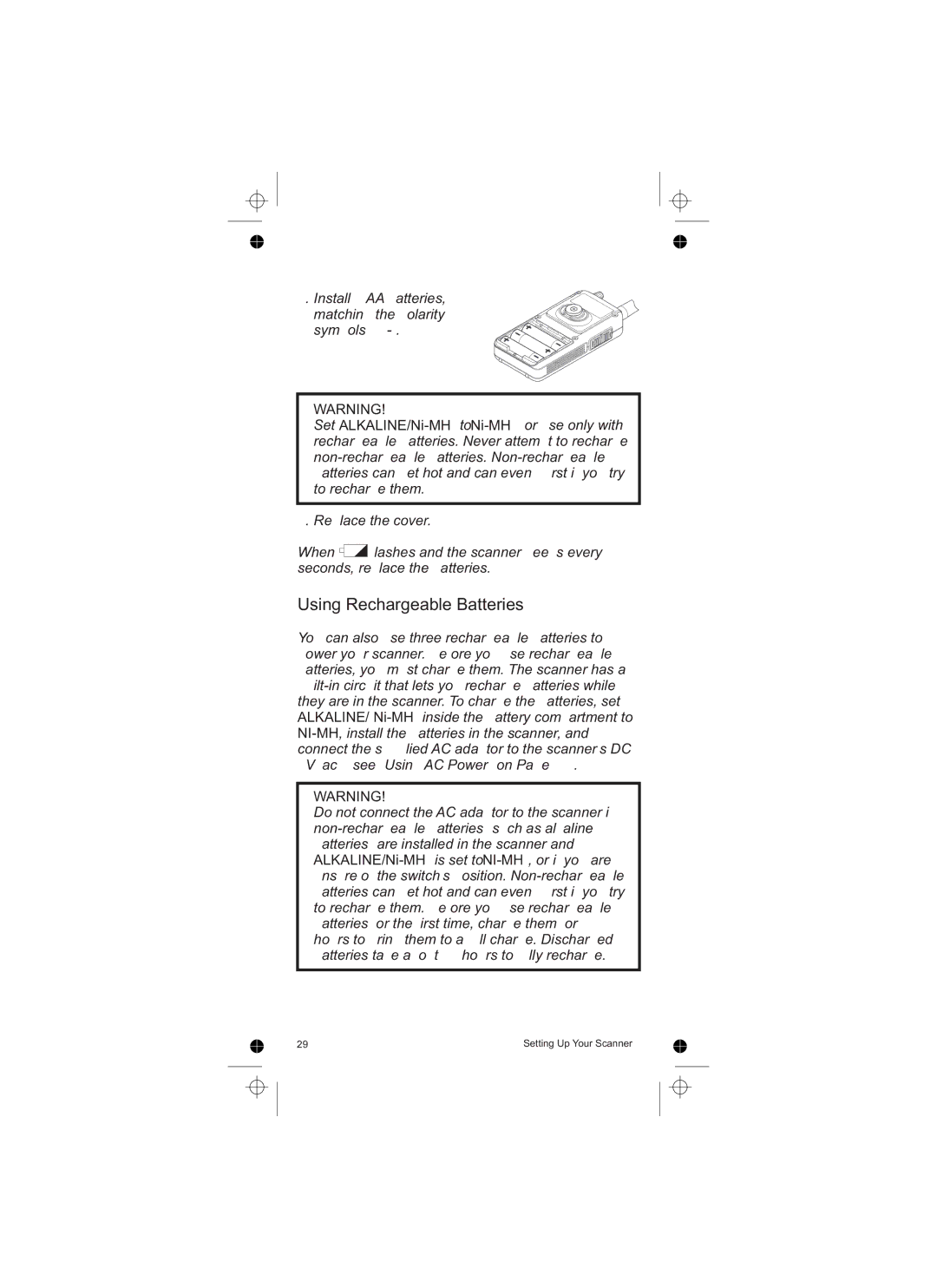 Uniden UBCD396T owner manual Using Rechargeable Batteries 