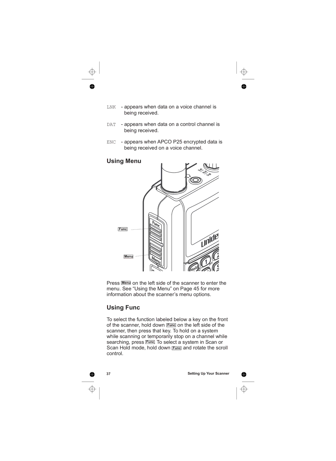 Uniden UBCD396T owner manual Using Menu, Using Func 