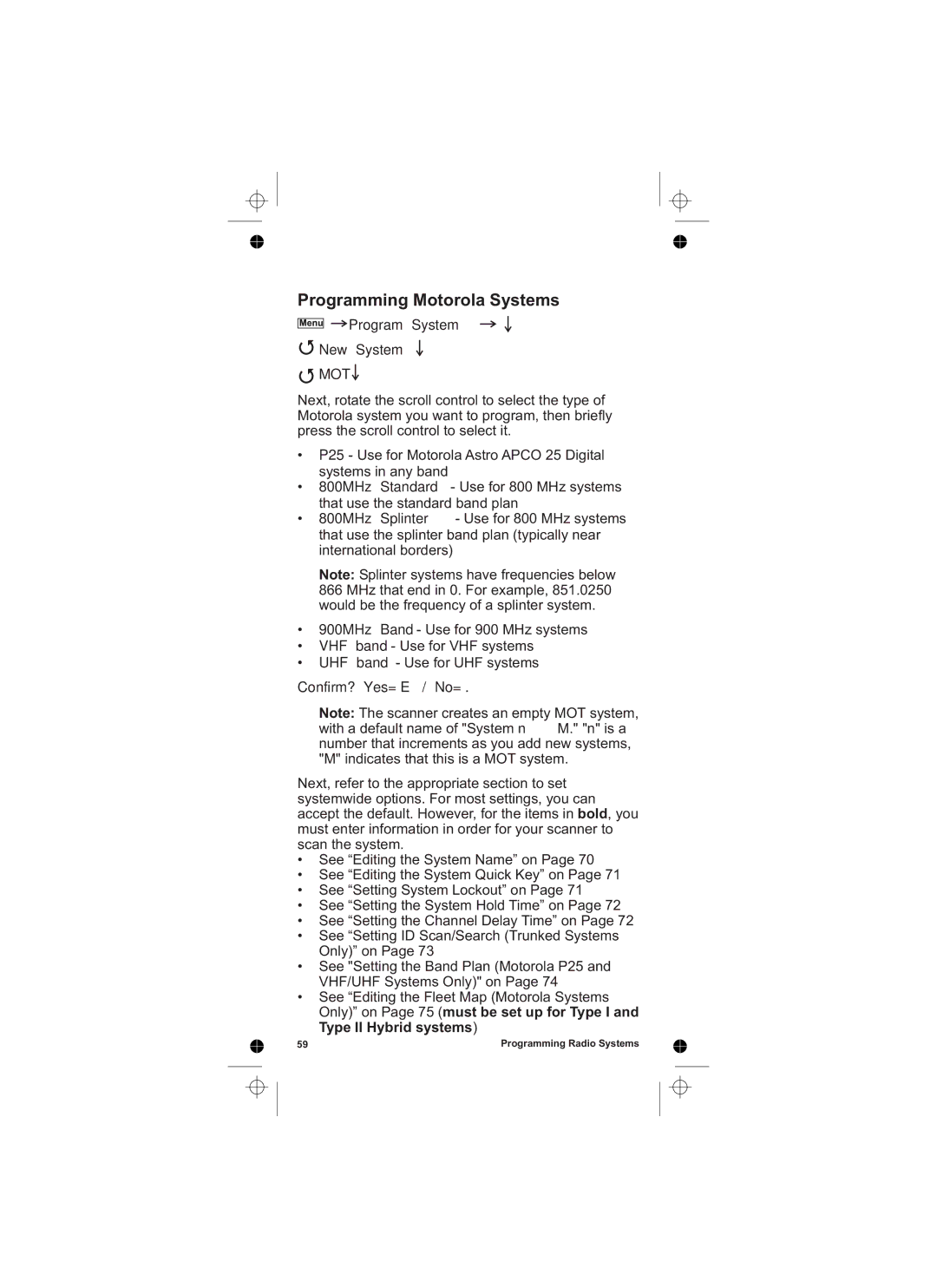 Uniden UBCD396T owner manual Programming Motorola Systems, Program System New System MOT 