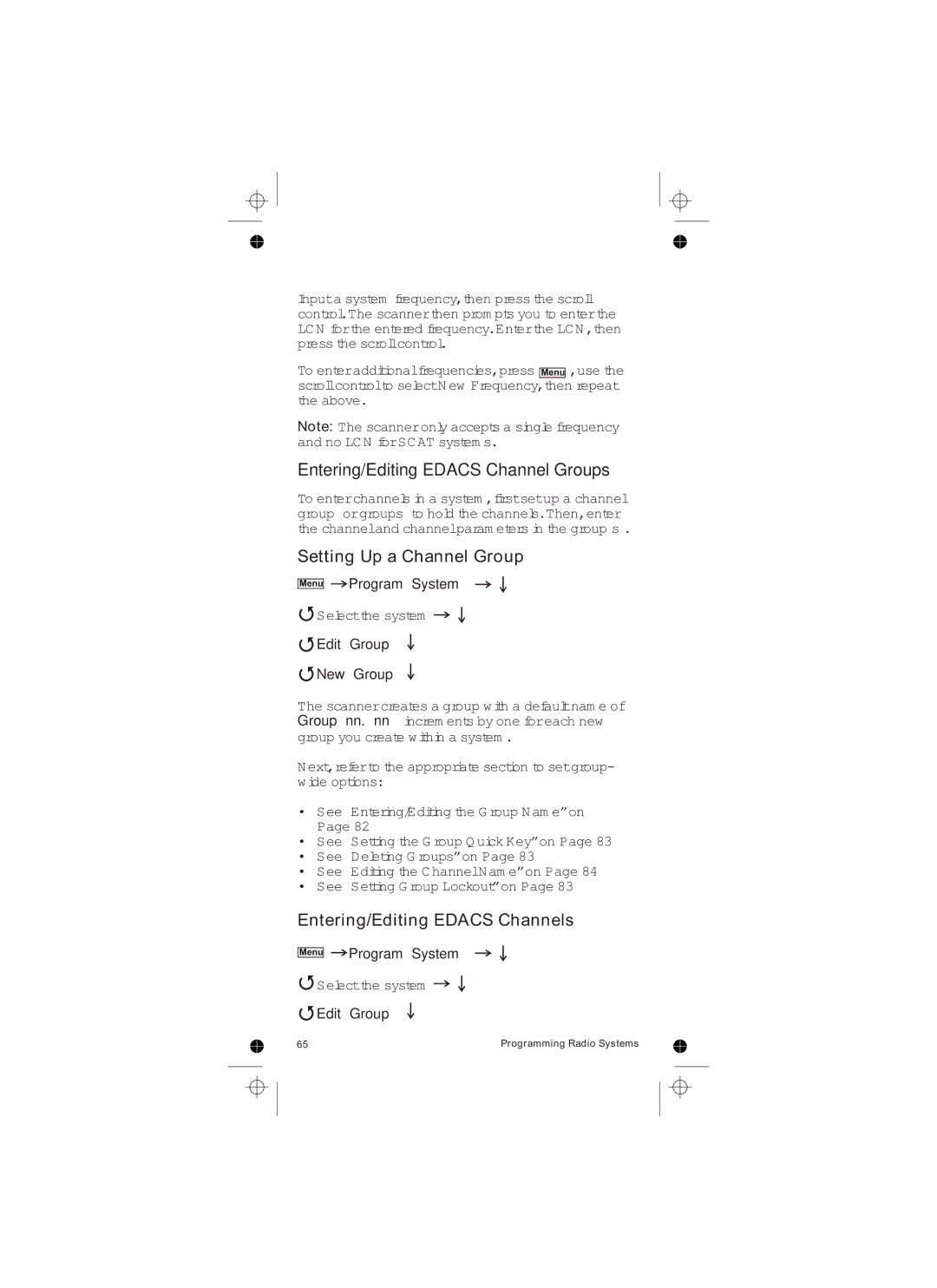 Uniden UBCD396T owner manual Entering/Editing Edacs Channel Groups, Entering/Editing Edacs Channels 