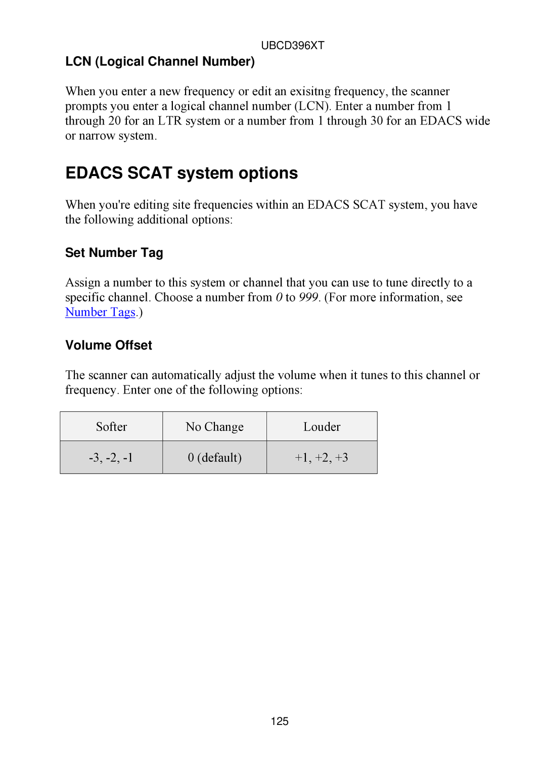 Uniden UBCD396XT owner manual Edacs Scat system options, LCN Logical Channel Number 