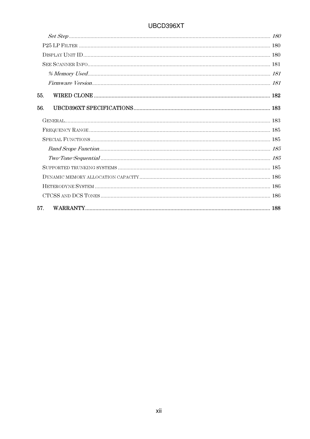 Uniden UBCD396XT owner manual Xii 