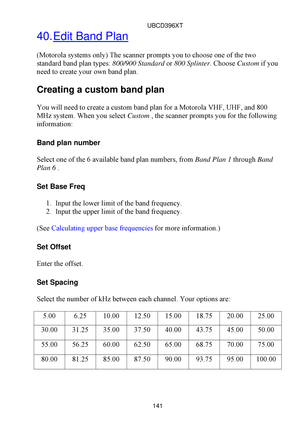 Uniden UBCD396XT owner manual Edit Band Plan, Creating a custom band plan 