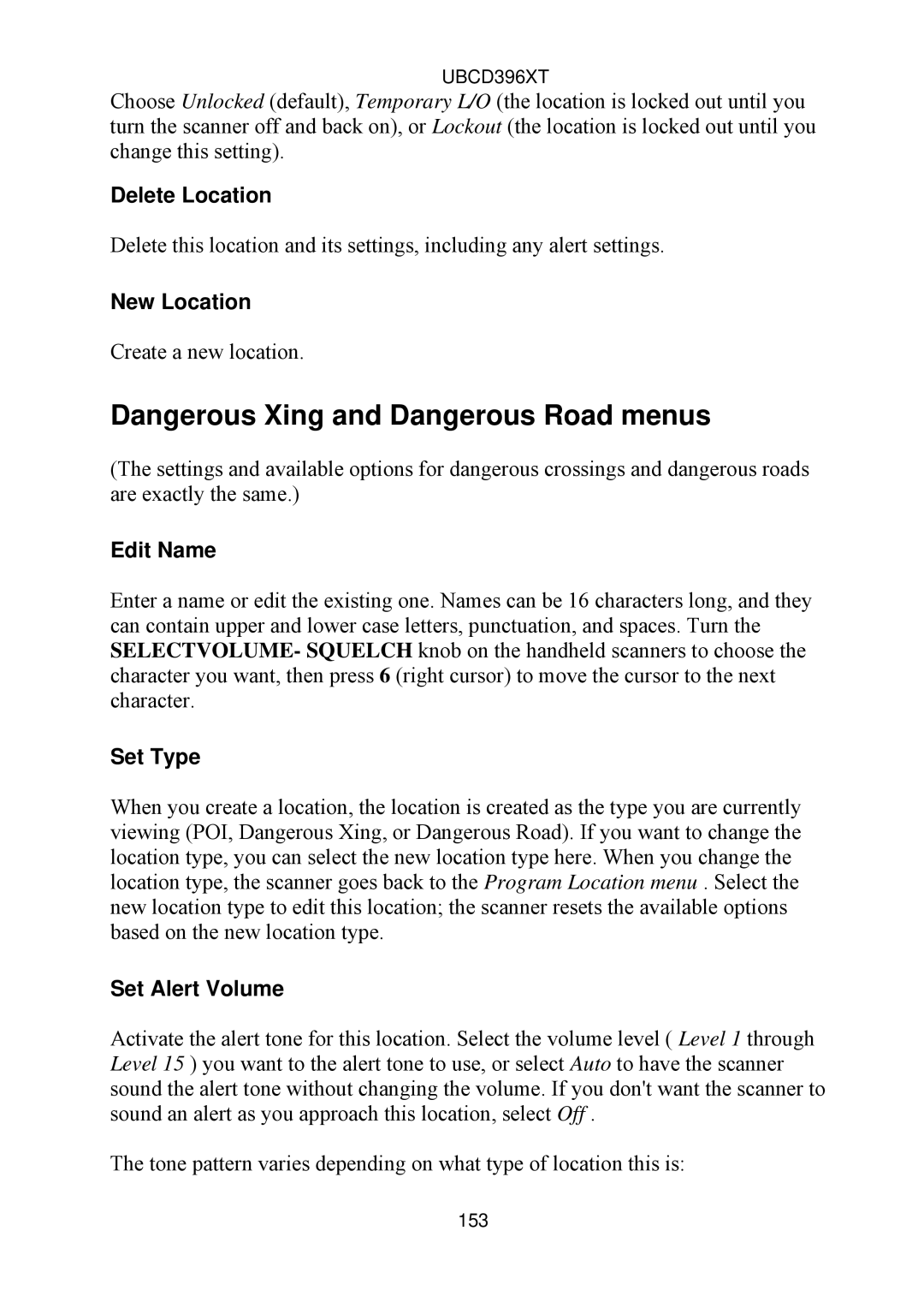 Uniden UBCD396XT owner manual Delete Location, New Location, Set Alert Volume 