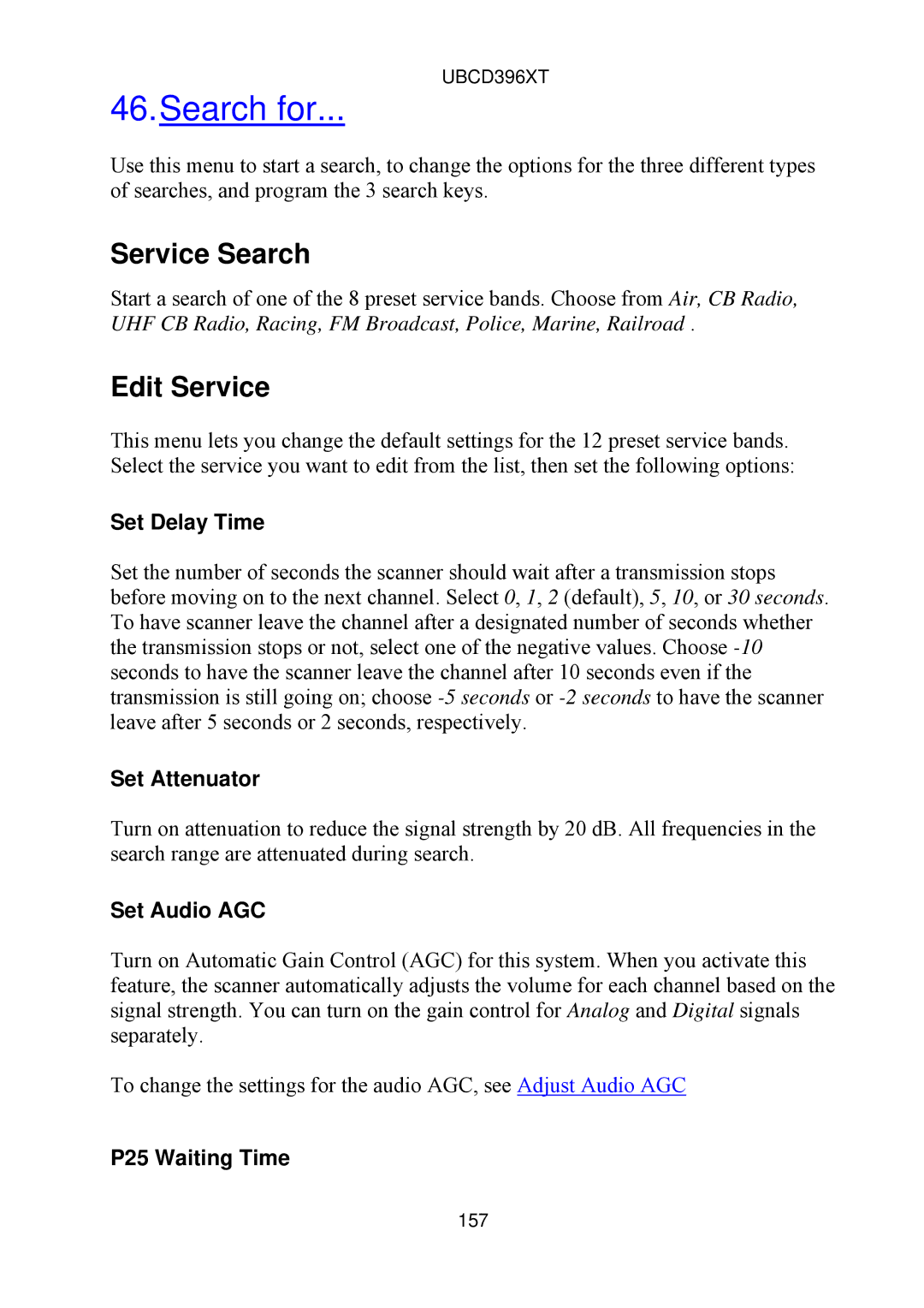 Uniden UBCD396XT owner manual Search for, Service Search, Edit Service 