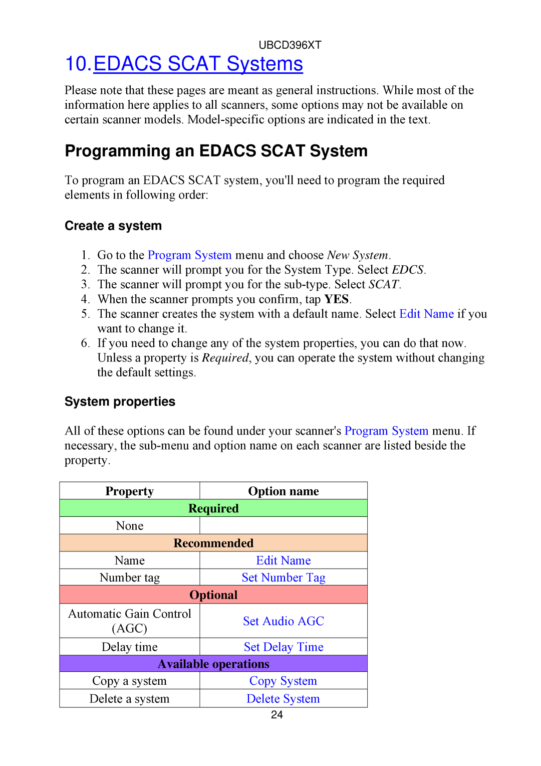 Uniden UBCD396XT owner manual Edacs Scat Systems, Programming an Edacs Scat System, Operations 