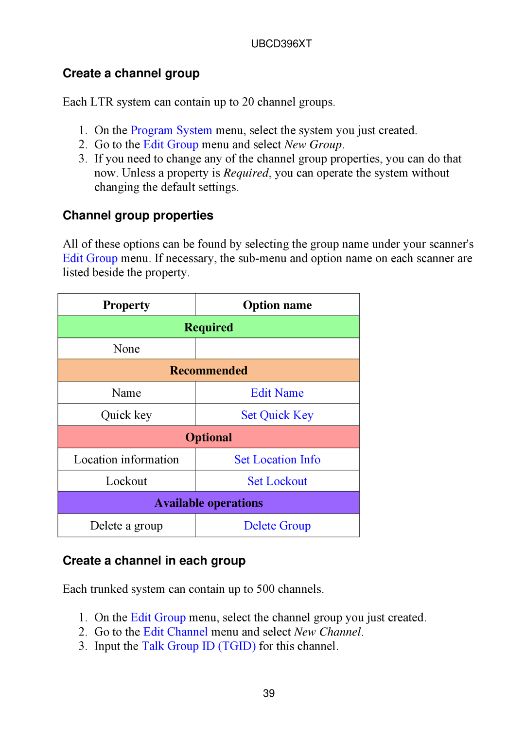 Uniden UBCD396XT owner manual Create a channel group, Create a channel in each group 