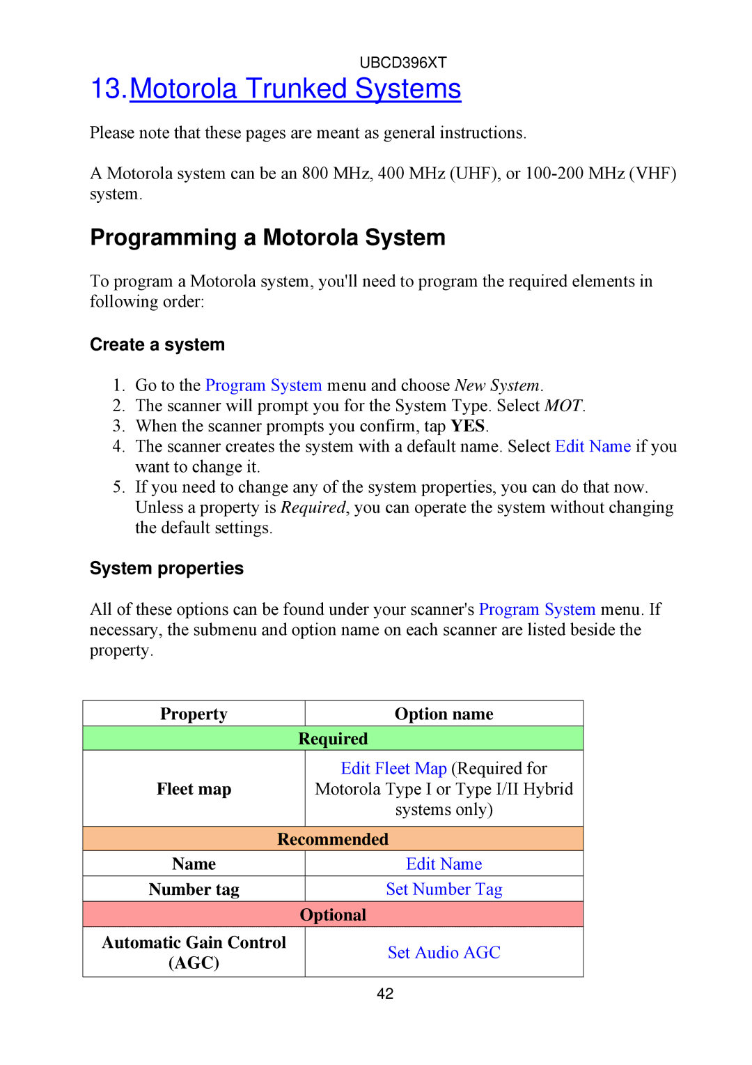 Uniden UBCD396XT owner manual Motorola Trunked Systems, Programming a Motorola System, Systems only 