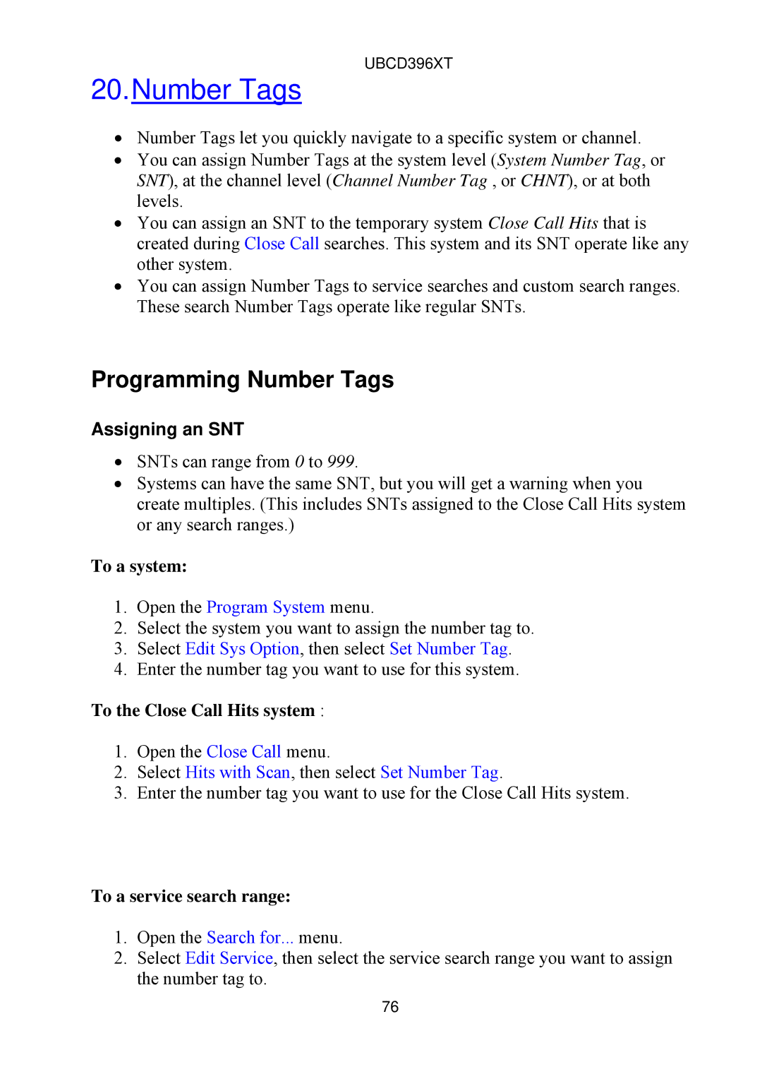 Uniden UBCD396XT owner manual Programming Number Tags, Assigning an SNT 