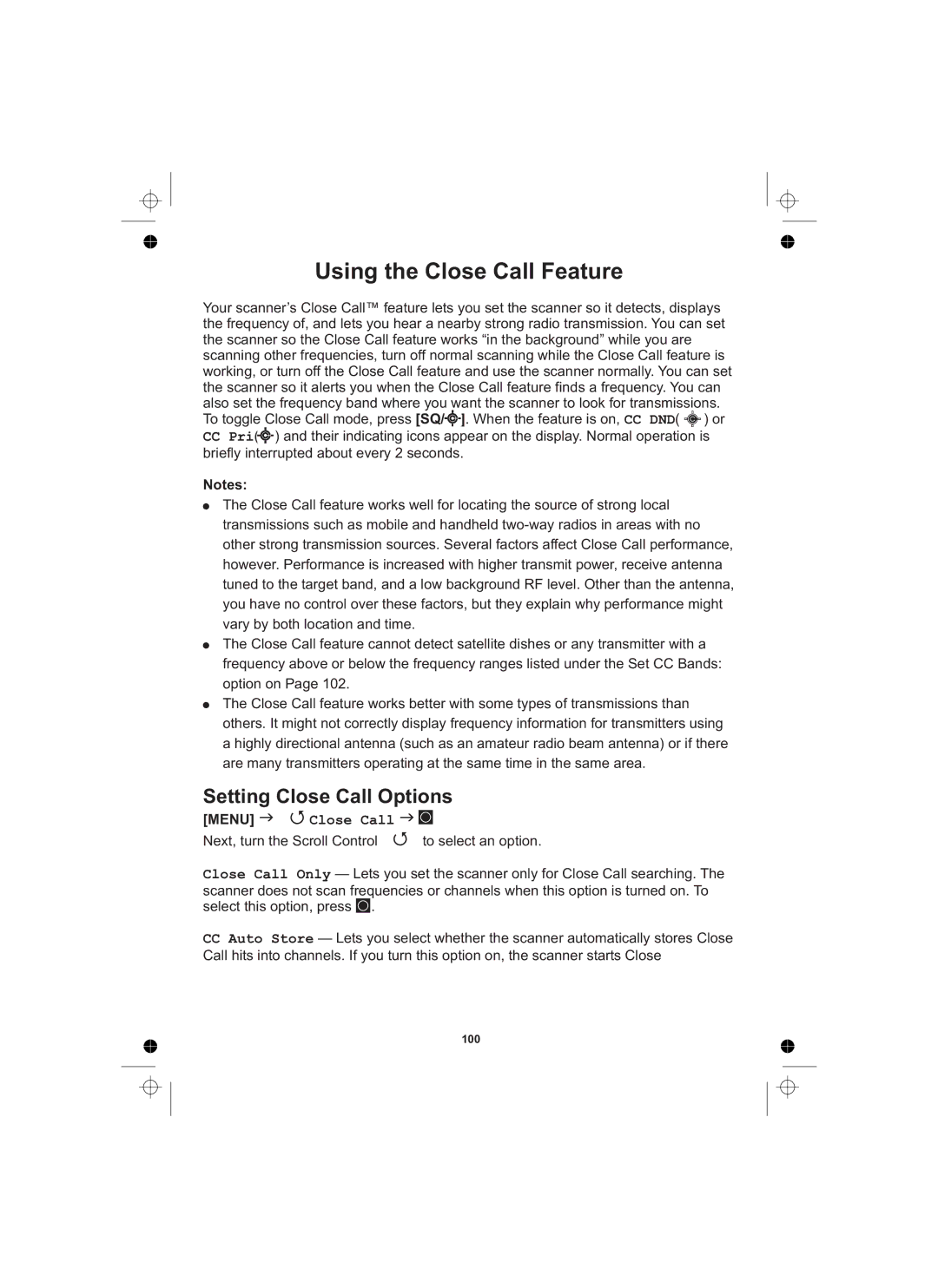 Uniden UBCD996T manual Using the Close Call Feature, Setting Close Call Options, Menu Close Call 