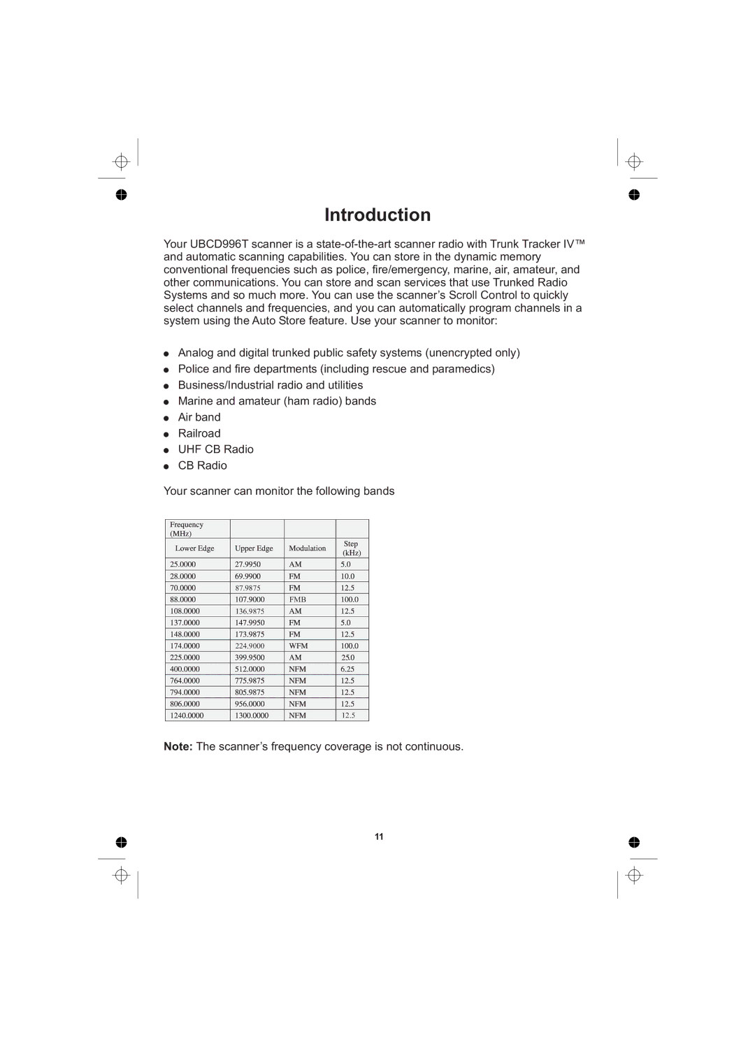 Uniden UBCD996T manual Introduction 