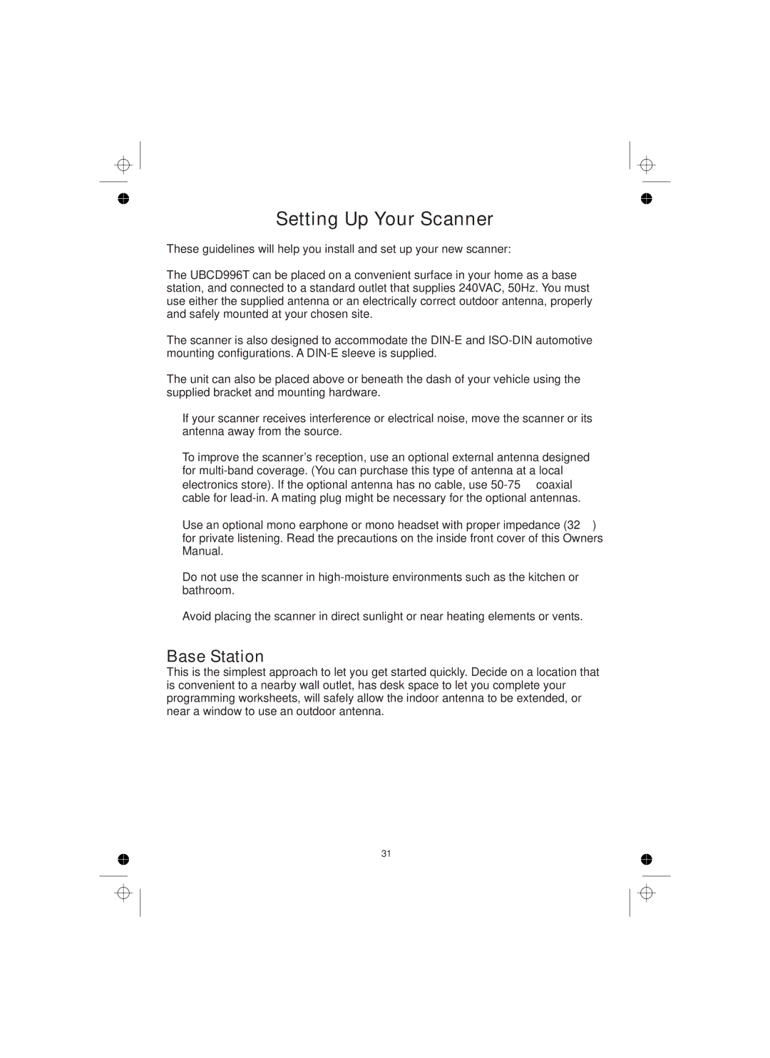 Uniden UBCD996T manual Setting Up Your Scanner, Base Station 