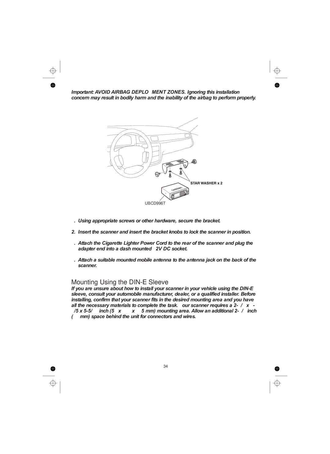 Uniden UBCD996T manual Mounting Using the DIN-E Sleeve 