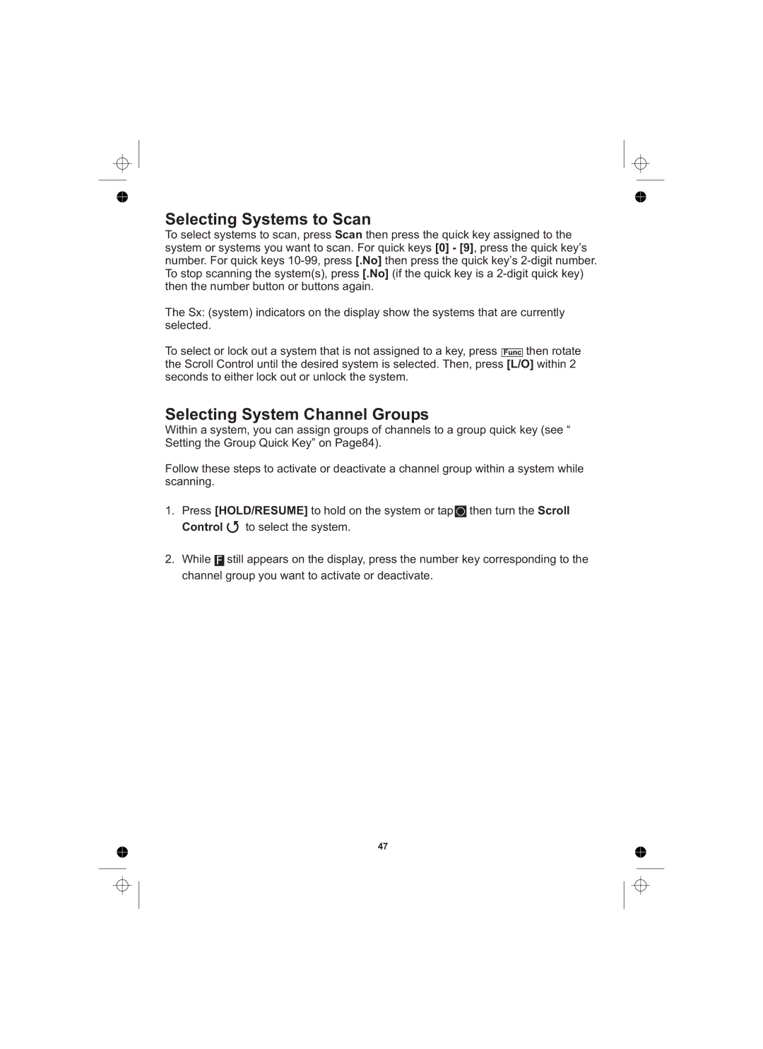 Uniden UBCD996T manual Selecting Systems to Scan, Selecting System Channel Groups 