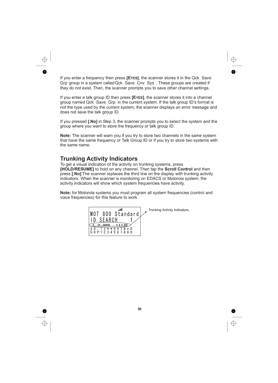 Uniden UBCD996T manual Trunking Activity Indicators 