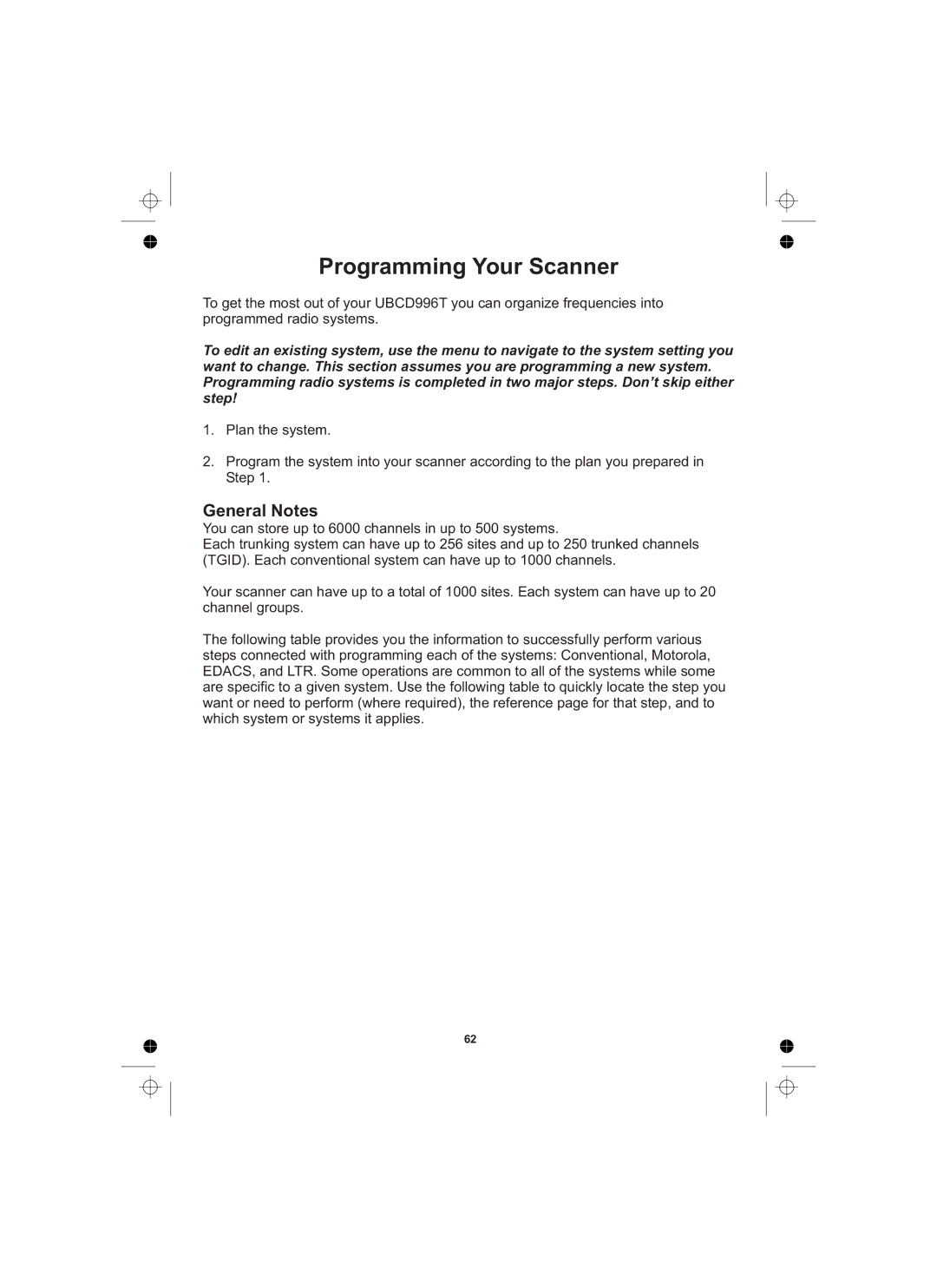 Uniden UBCD996T manual Programming Your Scanner, General Notes 