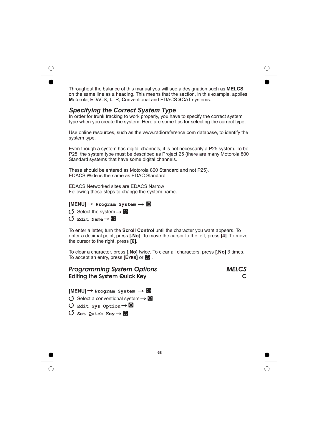 Uniden UBCD996T Specifying the Correct System Type, Programming System Options, Editing the System Quick Key, Edit Name 