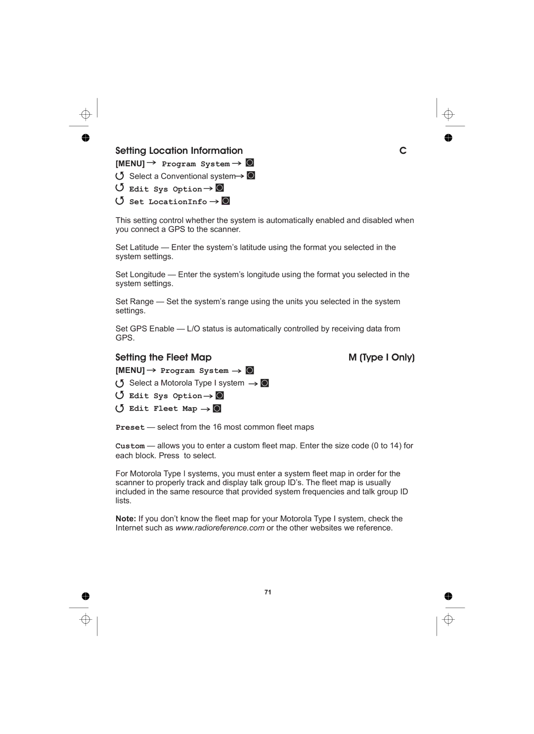 Uniden UBCD996T manual Setting Location Information, Setting the Fleet Map, Program System, Edit Sys Option Edit Fleet Map 