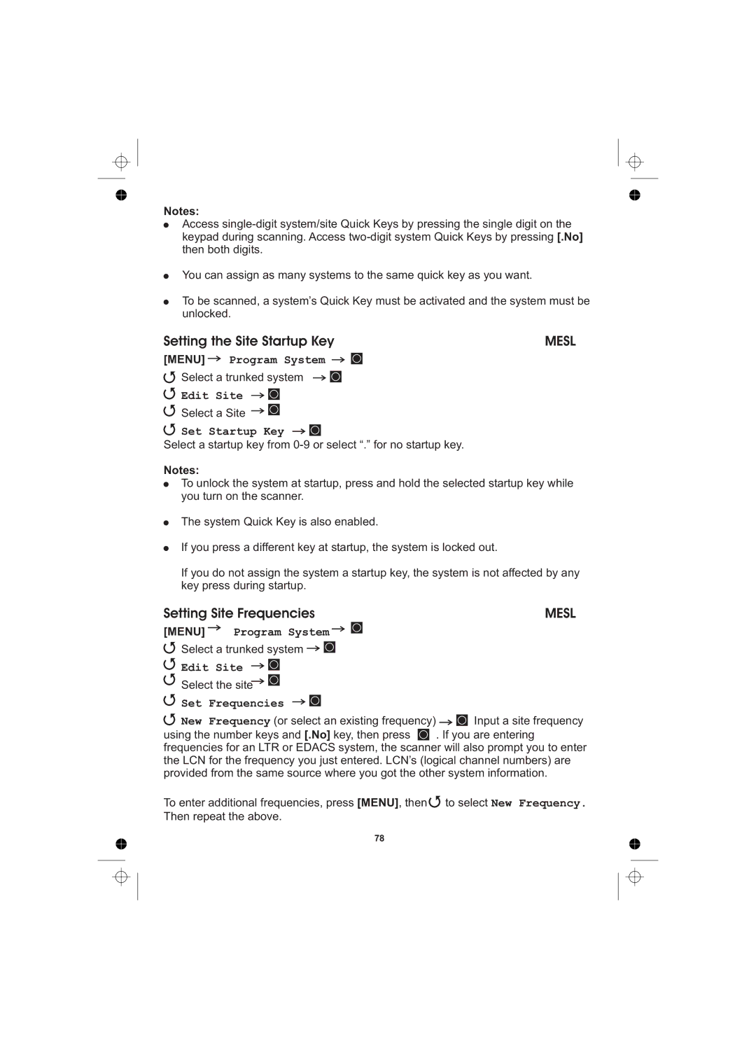 Uniden UBCD996T manual Setting the Site Startup Key, Setting Site Frequencies, Set Frequencies New 