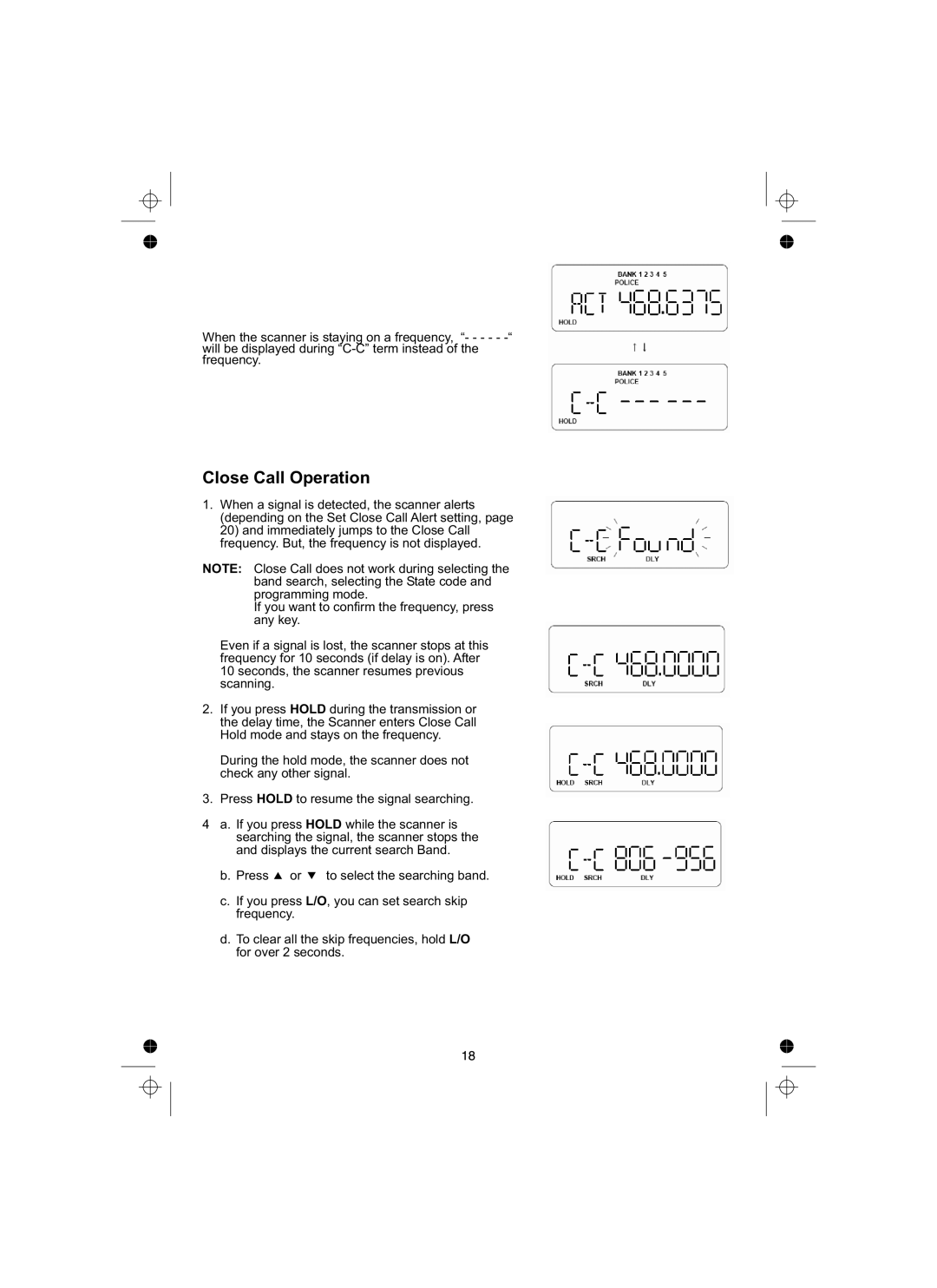 Uniden UBCT8 owner manual Close Call Operation 