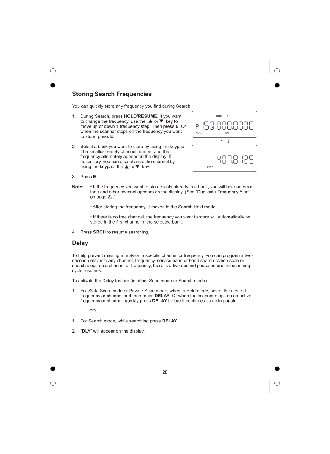 Uniden UBCT8 owner manual Storing Search Frequencies, Delay 