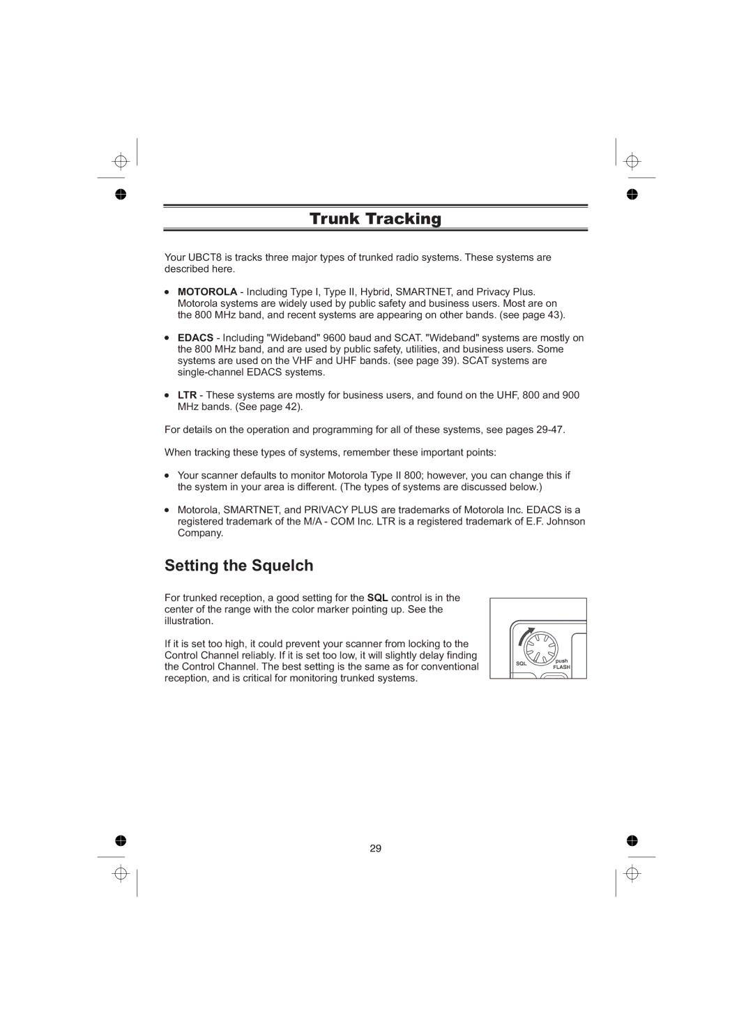 Uniden UBCT8 owner manual Trunk Tracking, Setting the Squelch 