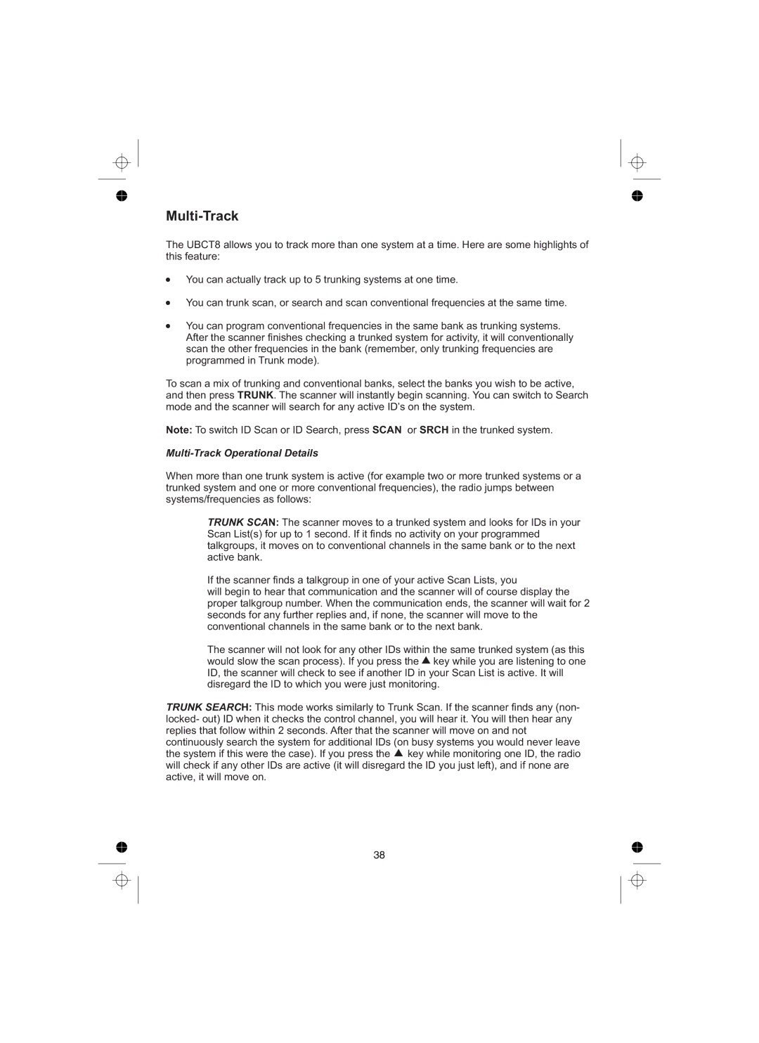 Uniden UBCT8 owner manual Multi-Track Operational Details 