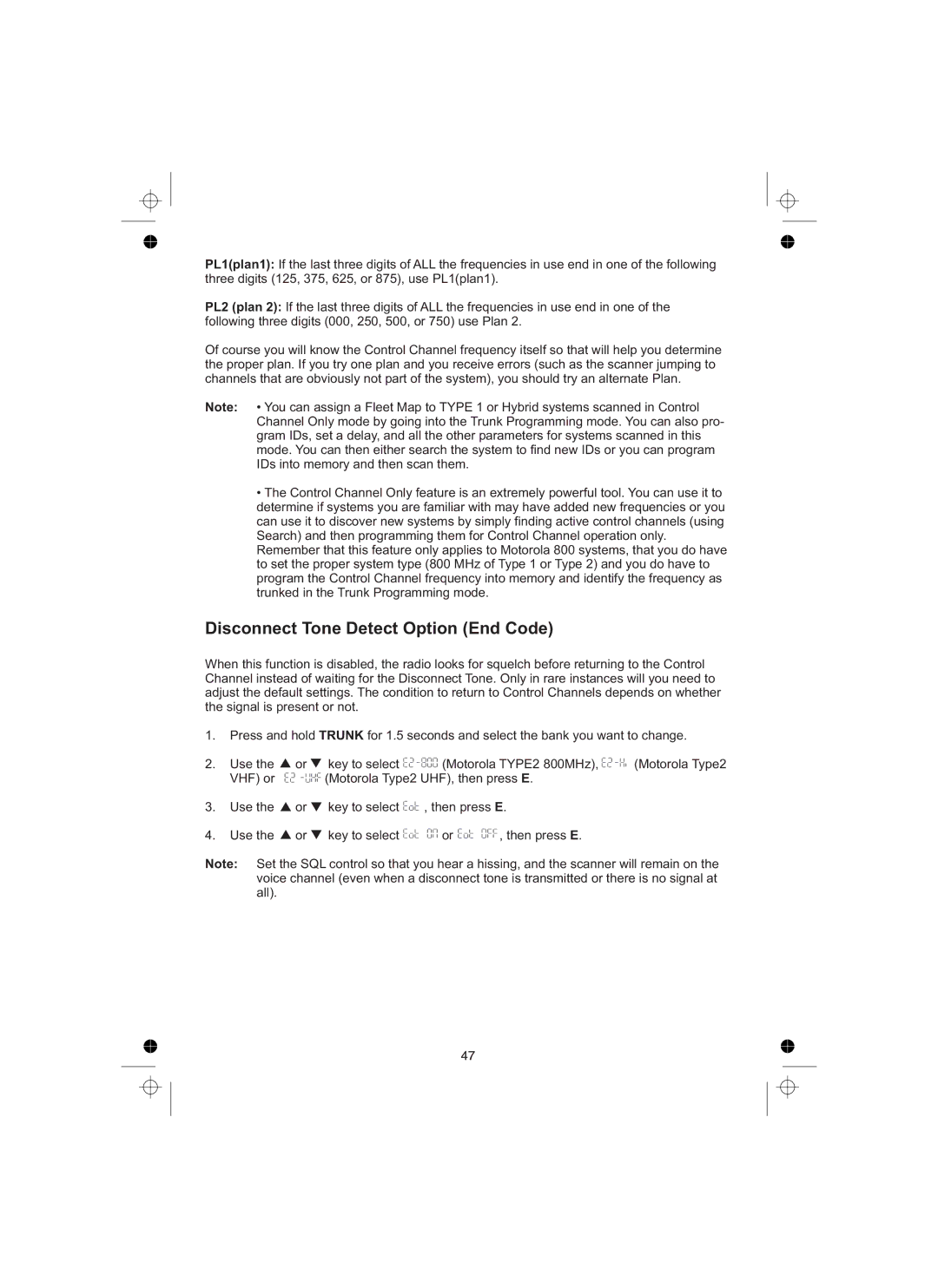 Uniden UBCT8 owner manual Disconnect Tone Detect Option End Code 