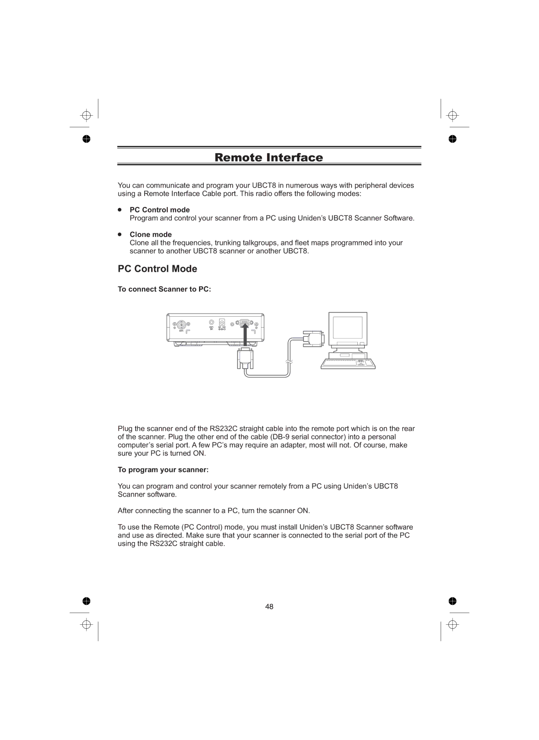 Uniden UBCT8 owner manual Remote Interface, PC Control Mode 