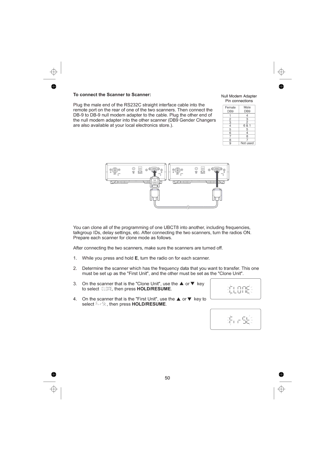 Uniden UBCT8 owner manual To connect the Scanner to Scanner 