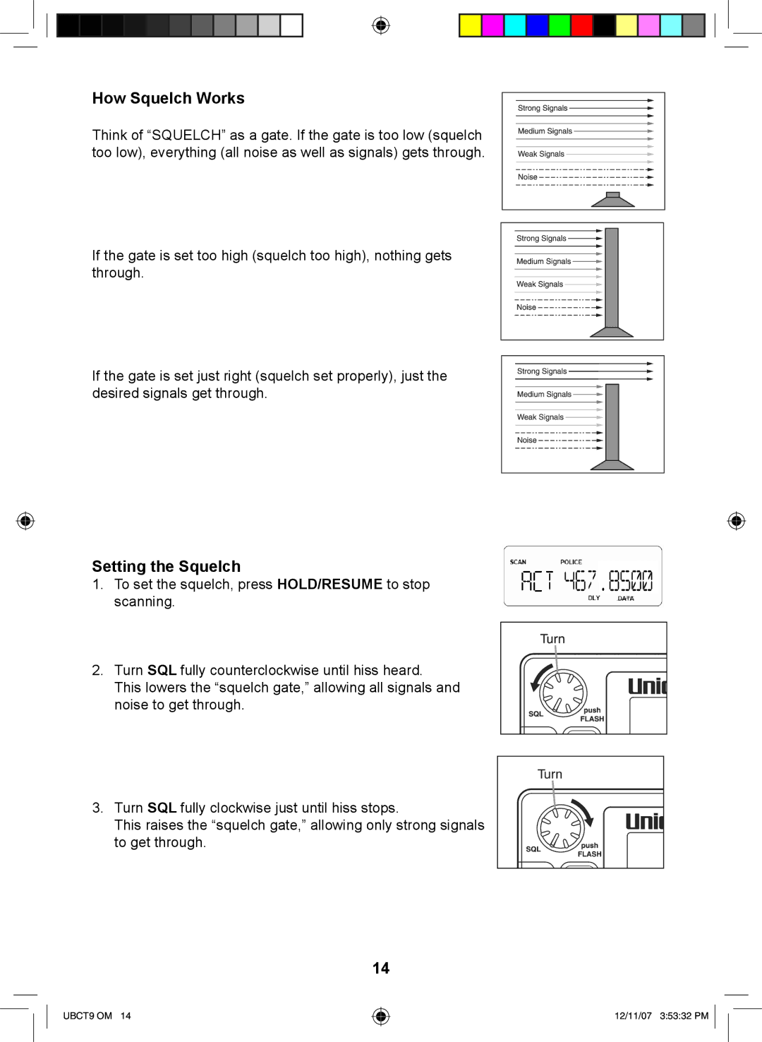 Uniden UBCT9 manual How Squelch Works, Setting the Squelch 