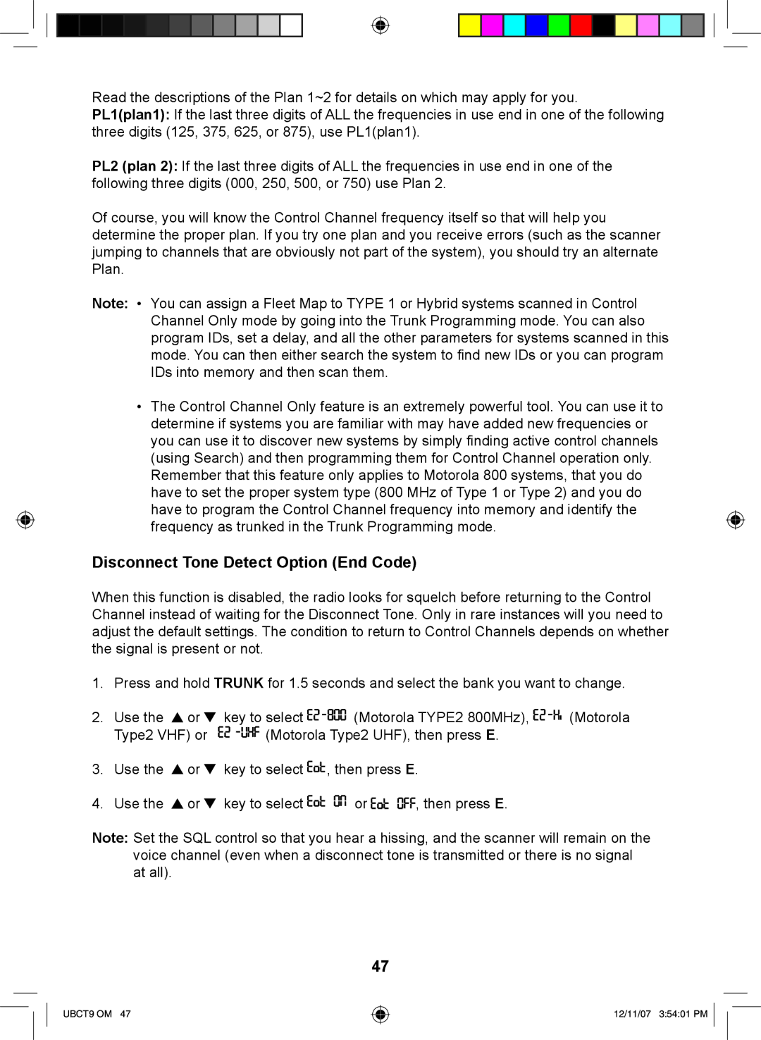 Uniden UBCT9 manual Disconnect Tone Detect Option End Code 