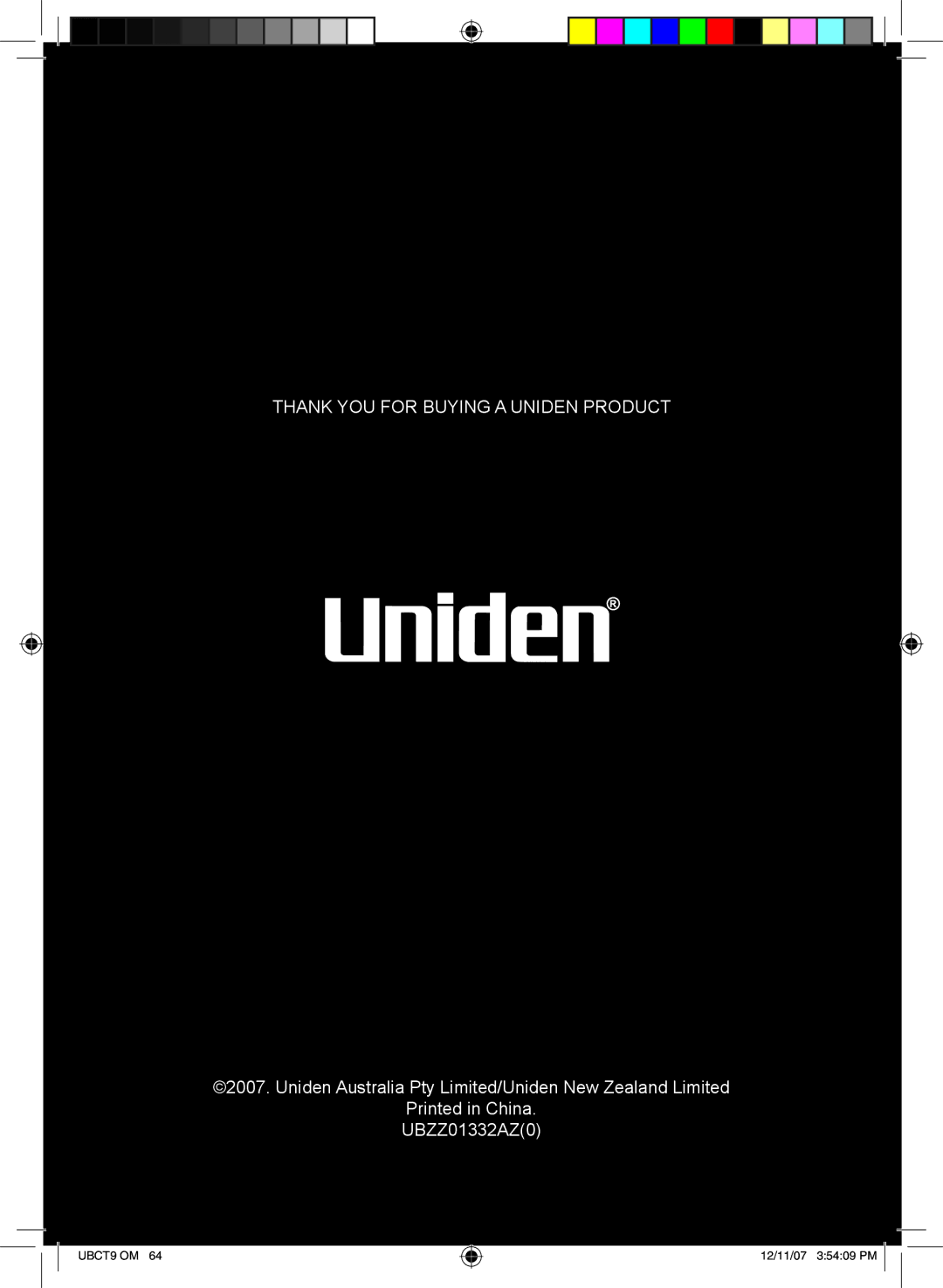 Uniden UBCT9 manual Thank YOU for Buying a Uniden Product 