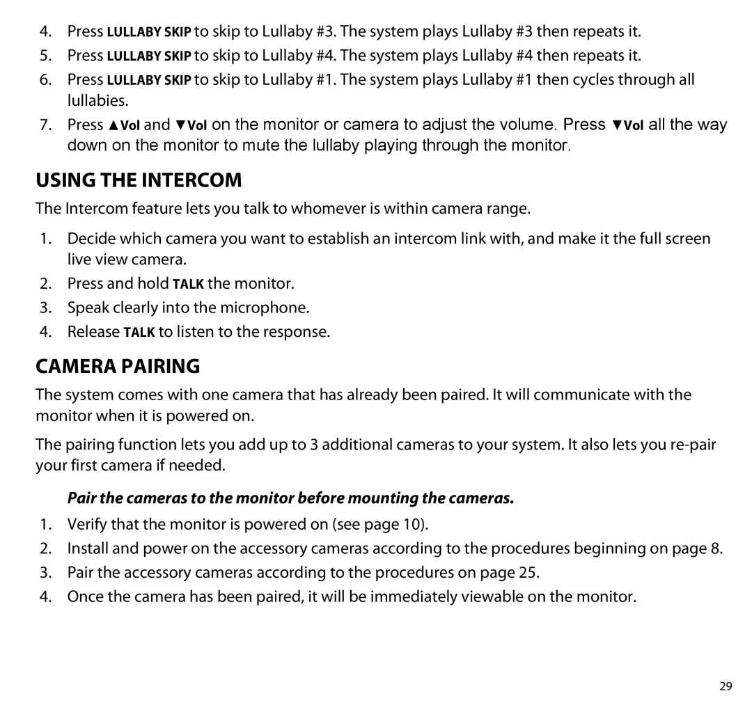 Uniden UBR223 manual Using the Intercom, Camera Pairing 