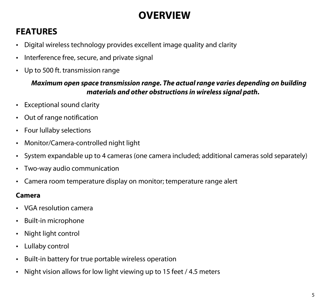 Uniden UBR223 manual Overview, Features, Camera 