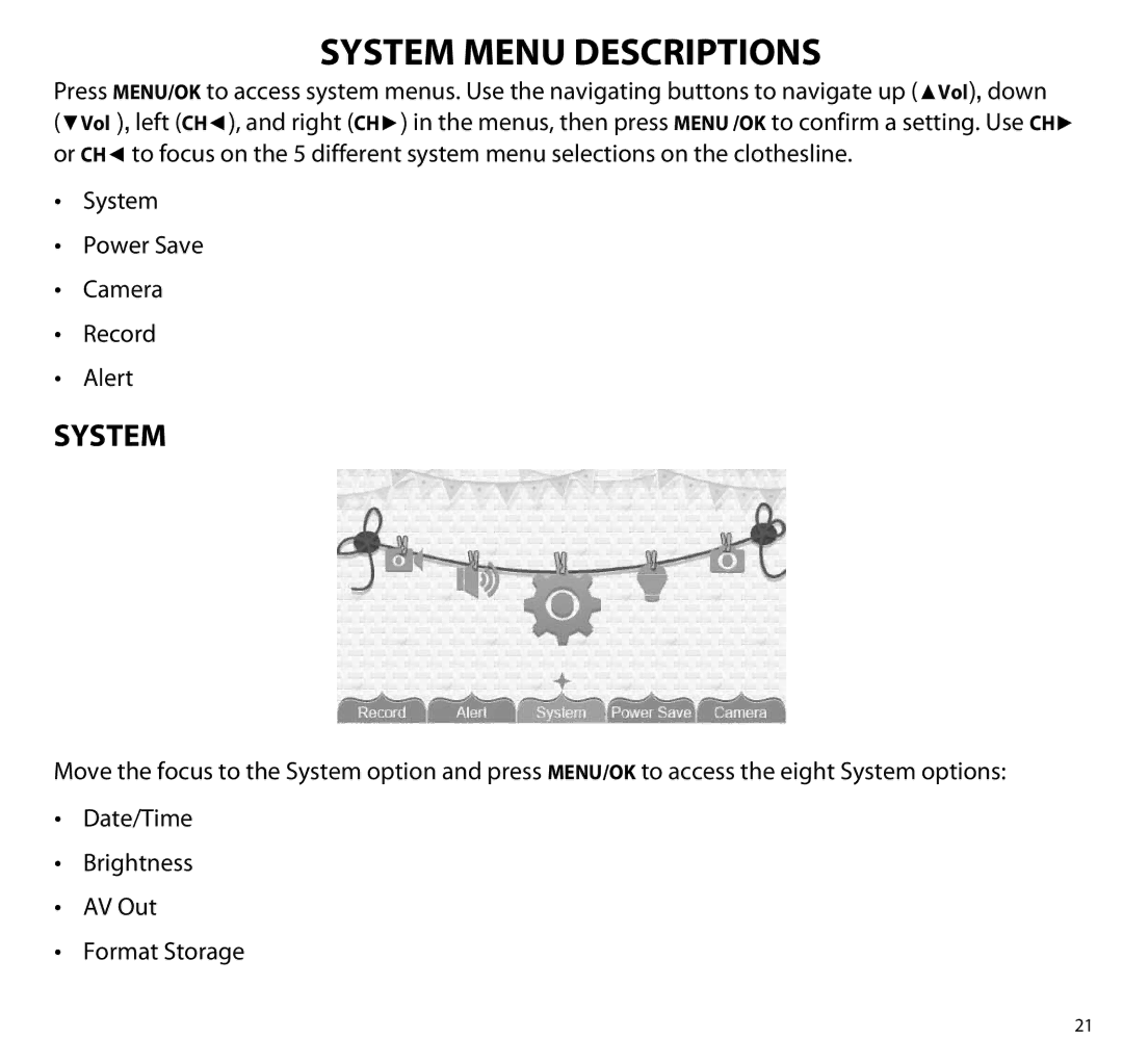 Uniden UBR243 manual System Menu Descriptions 