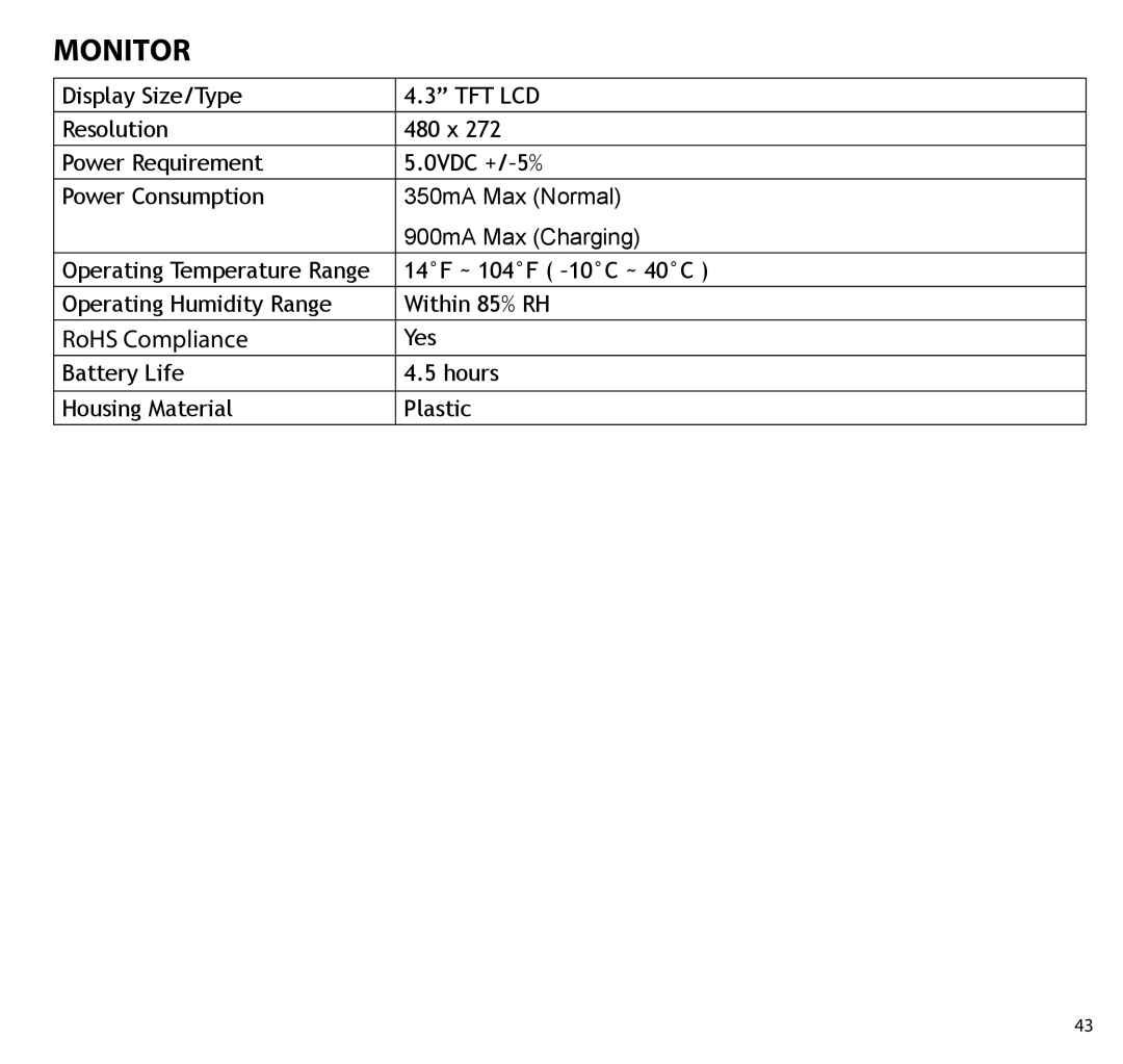 Uniden UBR243 manual Battery Life Hours Housing Material Plastic 