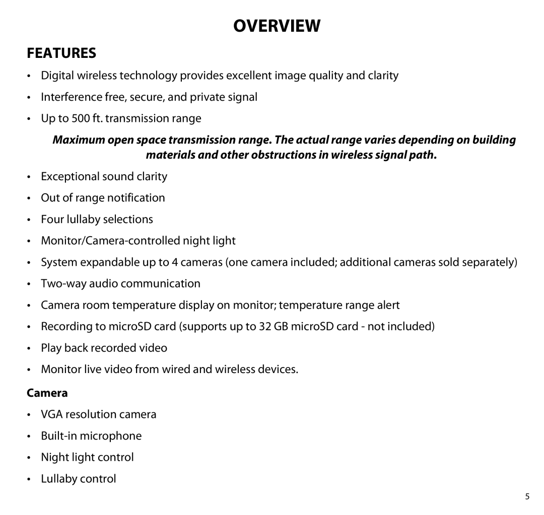 Uniden UBR243 manual Overview, Features, Camera 