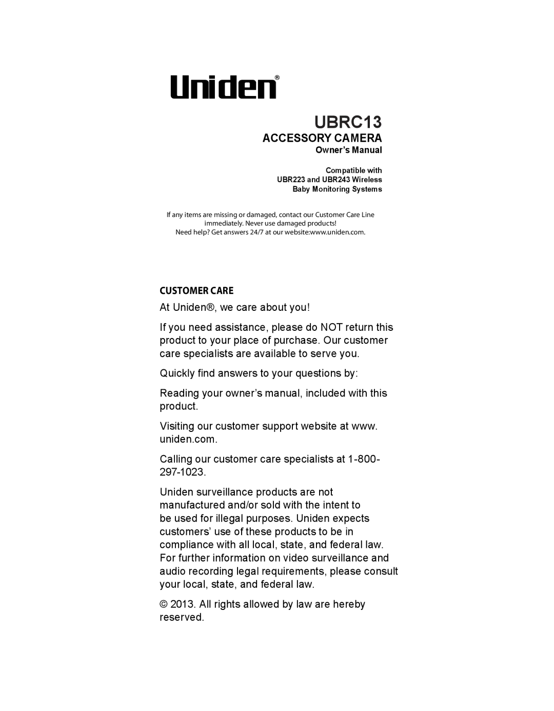 Uniden UBRC13 owner manual 