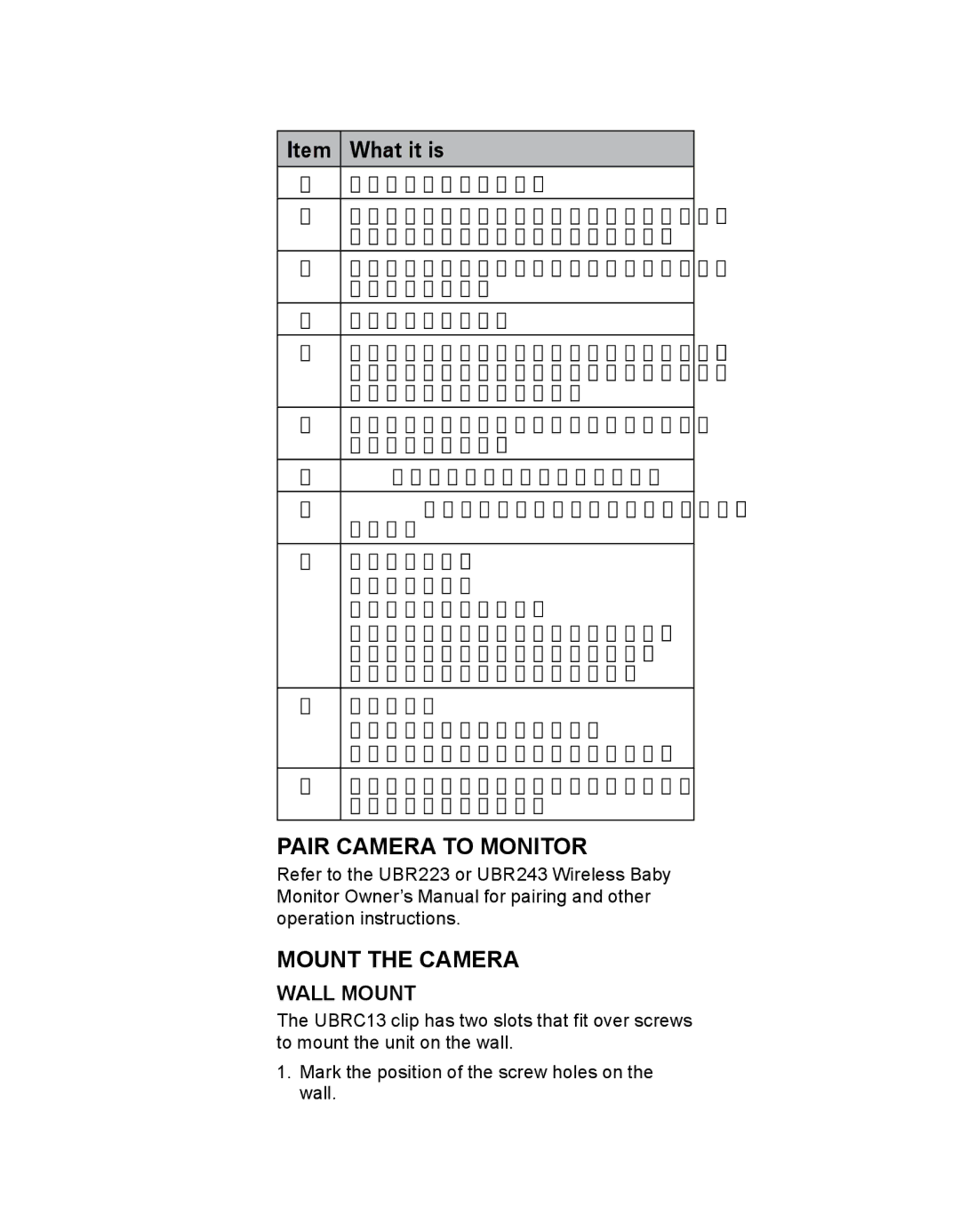 Uniden UBRC13 owner manual Pair Camera to Monitor, Mount the Camera, Wall Mount 