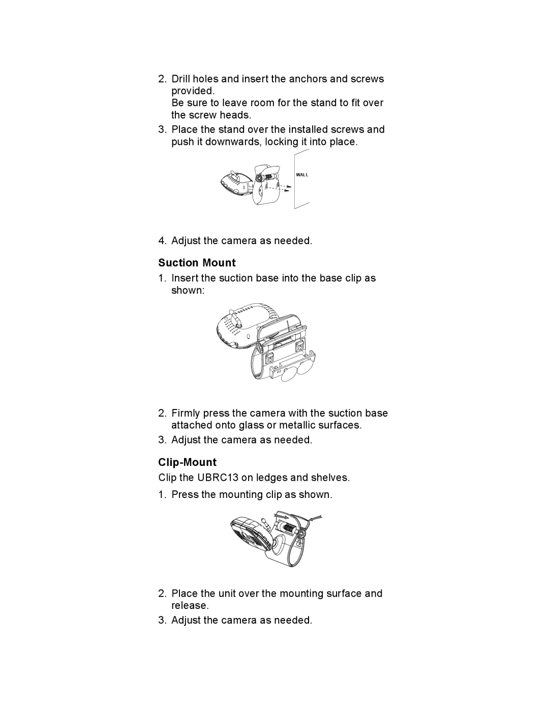 Uniden UBRC13 owner manual Suction Mount, Clip-Mount 