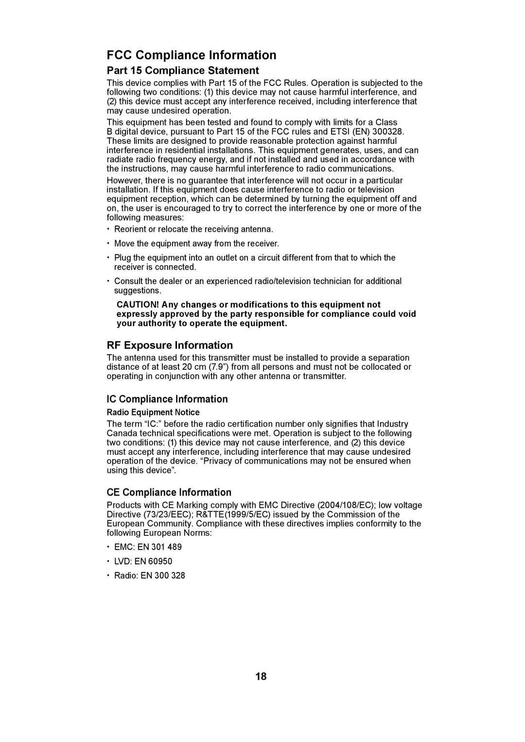 Uniden UBW2101 manual FCC Compliance Information, Part 15 Compliance Statement, RF Exposure Information 