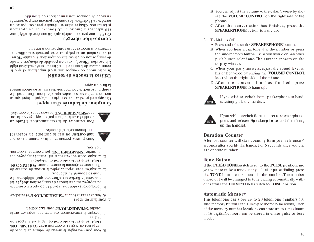 Uniden UCIS 3000 Abrégée Composition, Tonalité de touche la Utilisez, Appel d’un durée la de Compteur, Duration Counter 