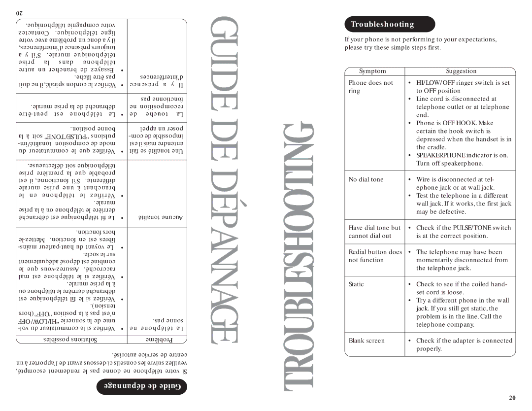 Uniden UCIS 3000 manual Dépannage de Guide, Troubleshooting 