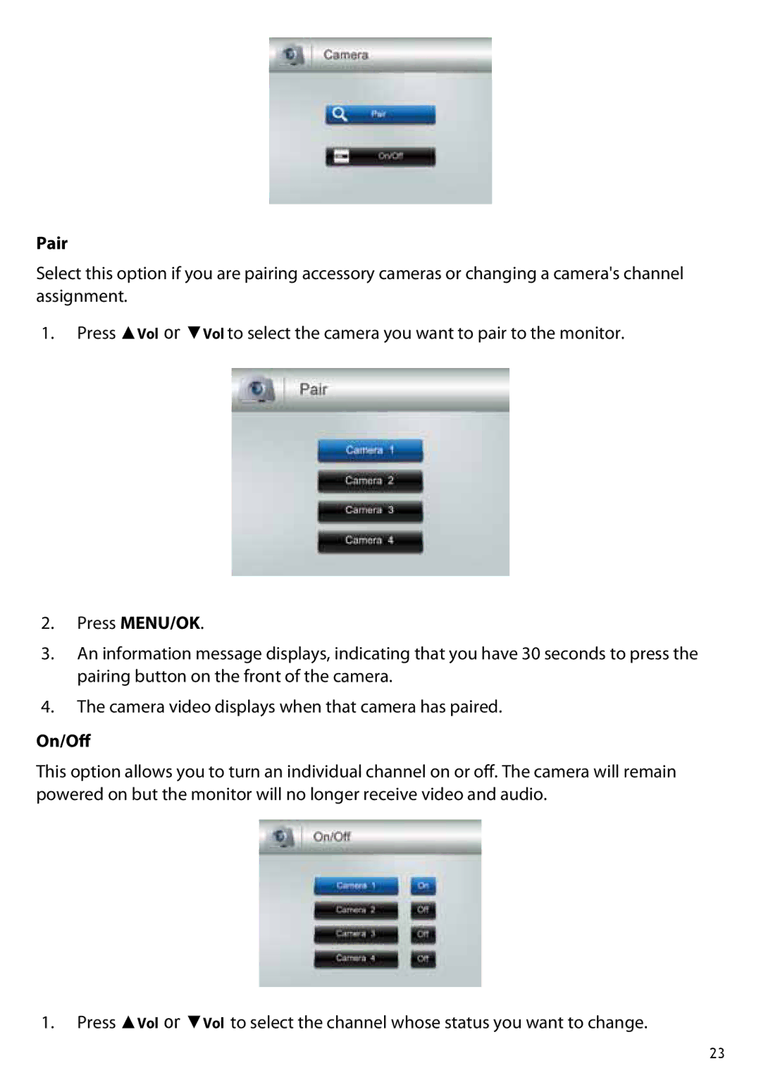 Uniden UDR444 owner manual Pair, On/Off 