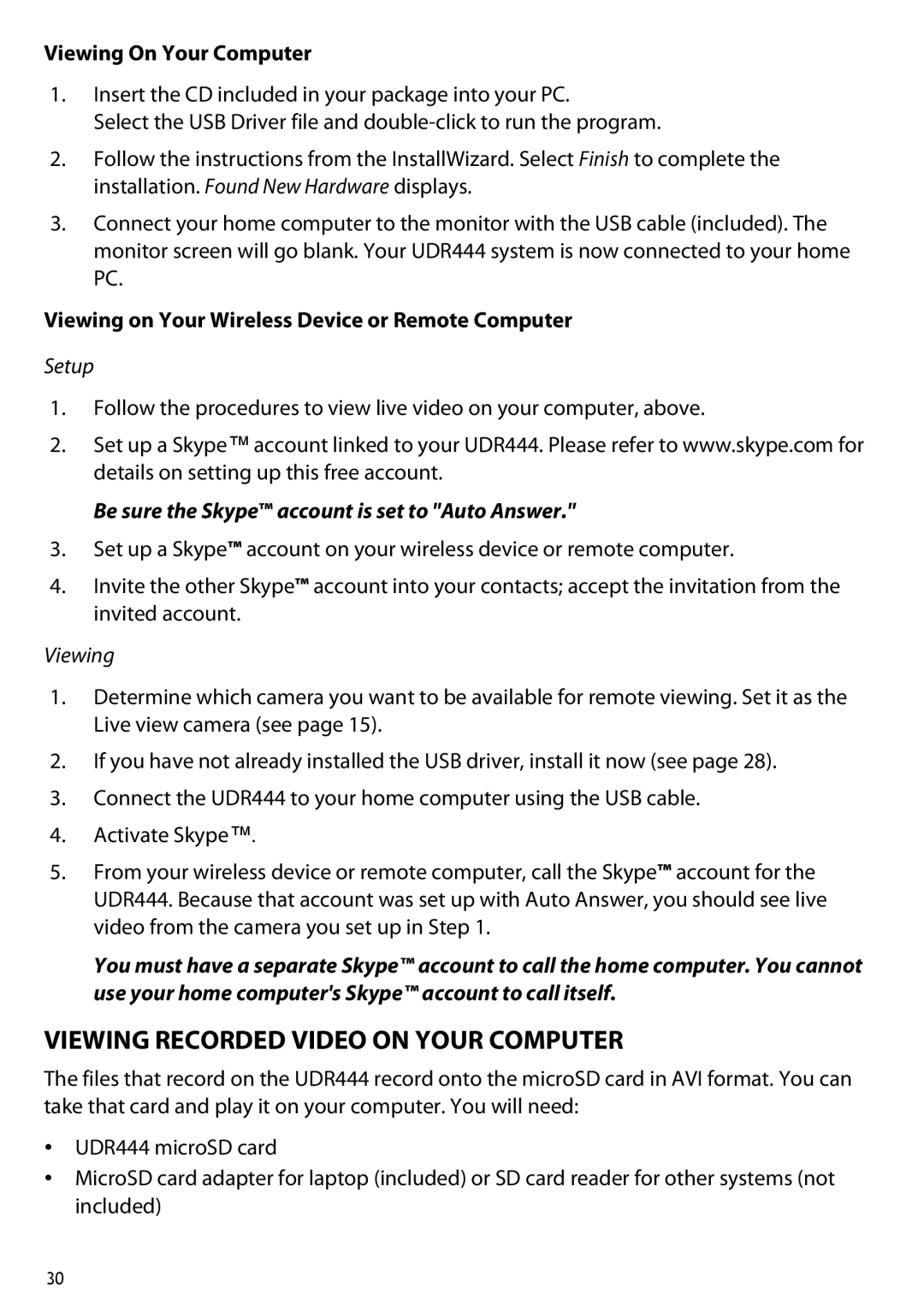 Uniden UDR444 owner manual Viewing Recorded Video on Your Computer, Viewing On Your Computer 