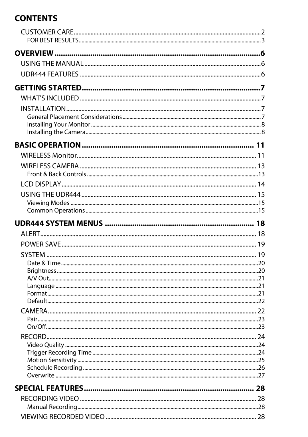 Uniden UDR444 owner manual Contents 